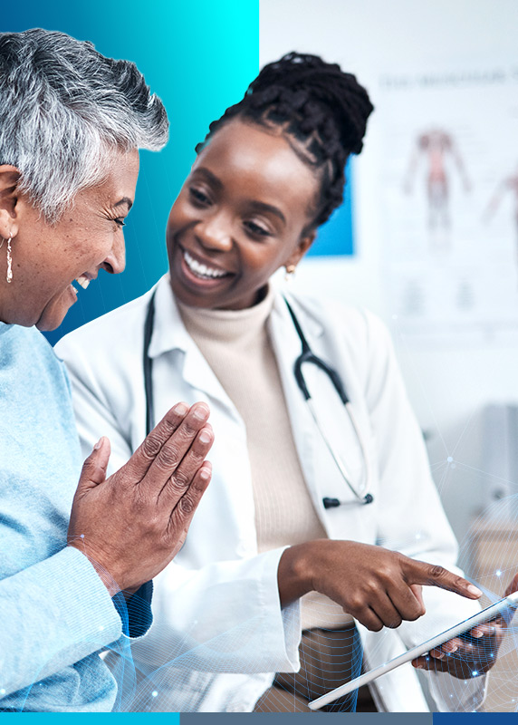 Woman Doctor and Patient HealthONE Intuitive Electronic Health Record Solution Cloud-Based Altron HealthTech