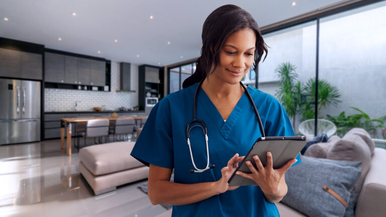 HealthONE Female Enthic Doctor with iPad Tablet Empowering Healthcare Professionals Altron HealthTech